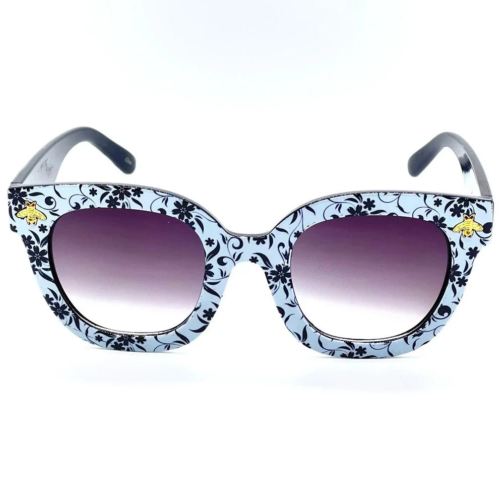 Floral Cat‎ Eye Sunglasses Women's Fashion Shades with Bee Accents Luxury Lentes